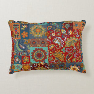 Seamless vintage patchwork tile with paisley and m decorative cushion