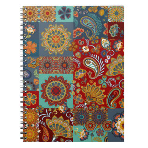 Seamless vintage patchwork tile with paisley and m notebook