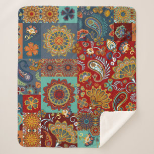 Seamless vintage patchwork tile with paisley and m sherpa blanket