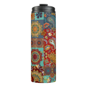 Seamless vintage patchwork tile with paisley and m thermal tumbler