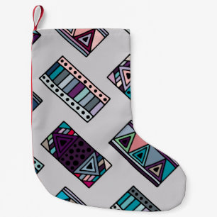Seamless vintage pattern. geometrical background w small christmas stocking