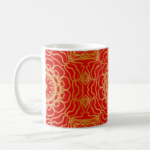 Seamless vintage pattern with abstract floral and coffee mug