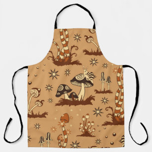 Seamless Vintage pattern with brown mushrooms on b Apron