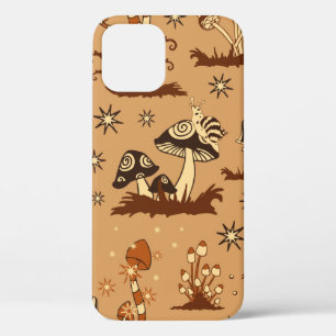 Seamless Vintage pattern with brown mushrooms on b iPhone 12 Case