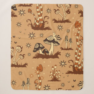 Seamless Vintage pattern with brown mushrooms on b Sherpa Blanket