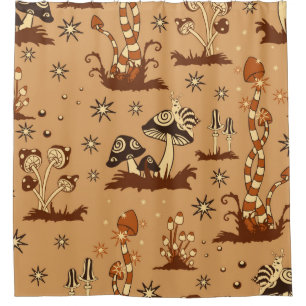 Seamless Vintage pattern with brown mushrooms on b Shower Curtain