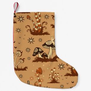 Seamless Vintage pattern with brown mushrooms on b Small Christmas Stocking