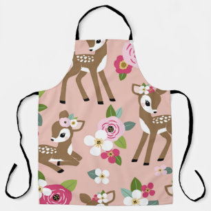 Seamless vintage pattern with cute vintage fawn on apron