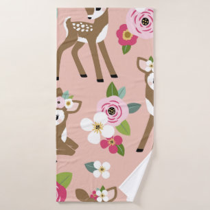 Seamless vintage pattern with cute vintage fawn on bath towel