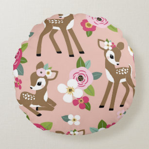 Seamless vintage pattern with cute vintage fawn on round cushion