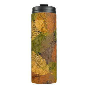seamless vintage pattern with leaves in yellow col thermal tumbler