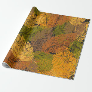 seamless vintage pattern with leaves in yellow col wrapping paper