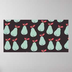 Seamless vintage pattern with mint pears. Fruit ba Poster