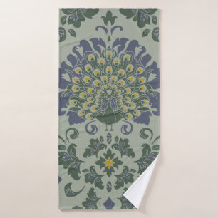 Seamless vintage pattern with romantic bird on blu bath towel
