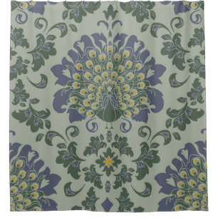 Seamless vintage pattern with romantic bird on blu shower curtain