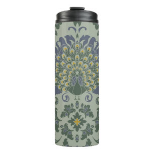 Seamless vintage pattern with romantic bird on blu thermal tumbler