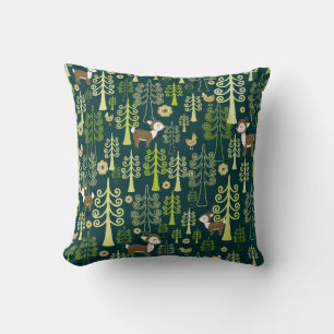 Seamless vintage pattern with spruce trees, fawn d cushion