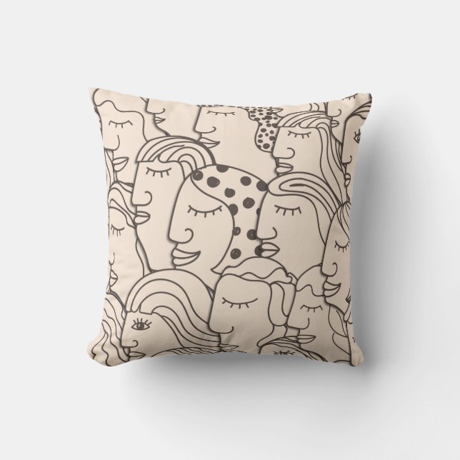 Seamless Vintage pattern with women faces Cushion (Front)