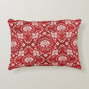 Seamless Vintage Red Chinese Background Botanic Cr Decorative Cushion