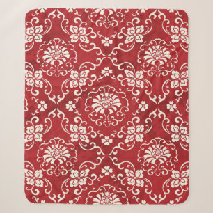 Seamless Vintage Red Chinese Background Botanic Cr Sherpa Blanket