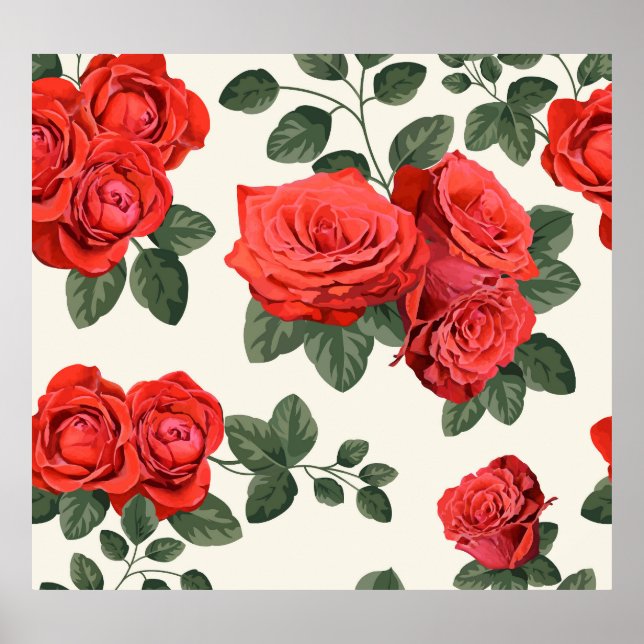 Seamless vintage roses pattern, floral design. poster (Front)