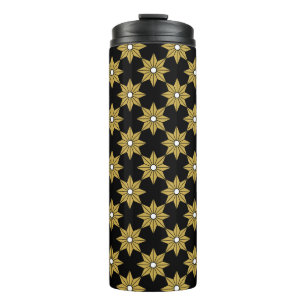Seamless vintage star flower pattern. Gold and bla Thermal Tumbler
