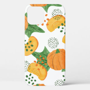 Seamless vintage watercolor pumpkin pattern. Veget iPhone 12 Case