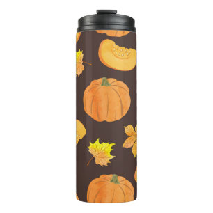 Seamless vintage watercolor pumpkin pattern. Veget Thermal Tumbler