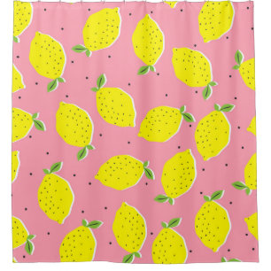 Seamless vintage yellow lemons on pink background  shower curtain