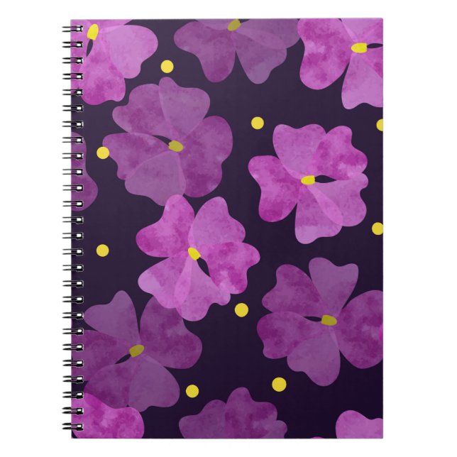 Seamless violet flowers pattern. Floral watercolor Notebook (Front)