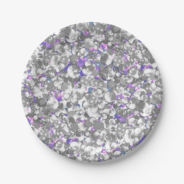 Seamless violet purple silver glittery sparkles gl paper plate (Front)