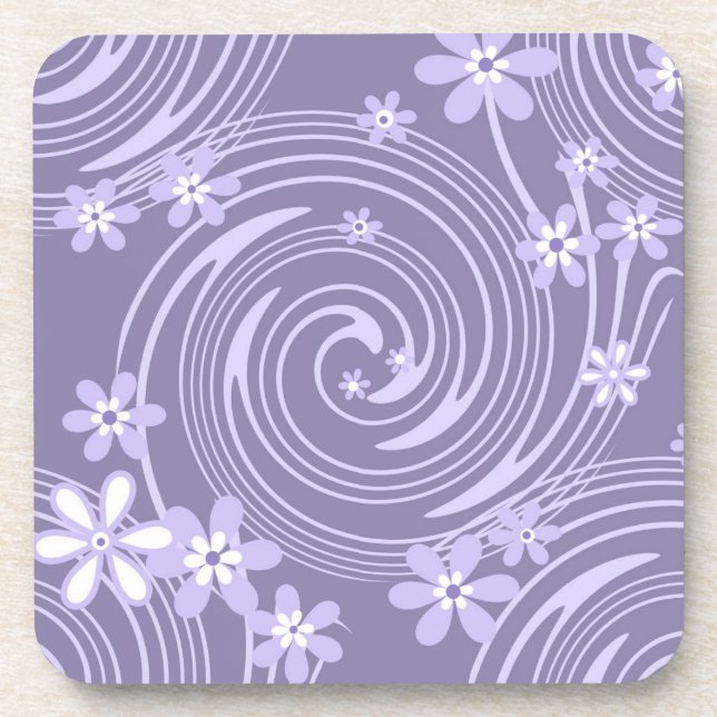 Seamless violet swirl lavander colour flowers flor coaster (Front)