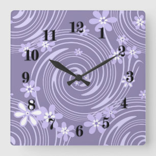Seamless violet swirl lavander colour flowers square wall clock