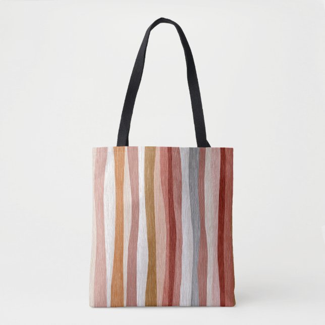 Seamless Warm Neutral Vertical Stripe Design Tote Bag (Front)
