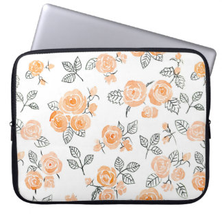 Seamless watercolor and ink pattern with roses and laptop sleeve