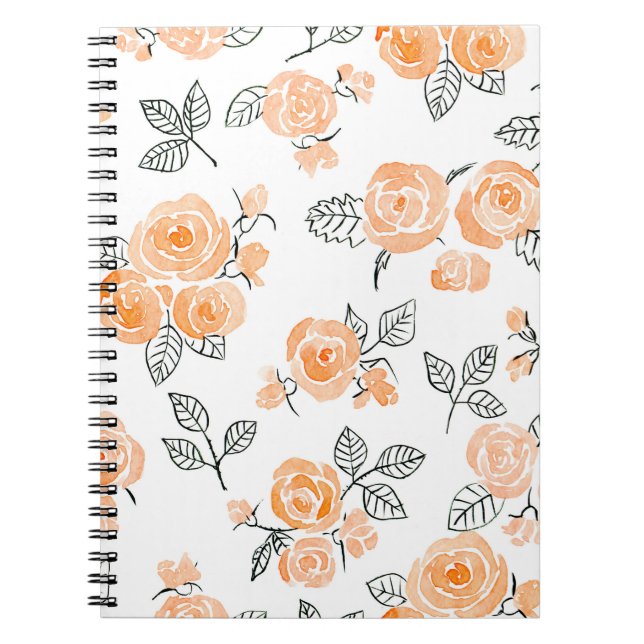 Seamless watercolor and ink pattern with roses and notebook (Front)