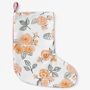 Seamless watercolor and ink pattern with roses and small christmas stocking