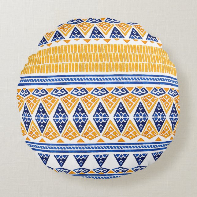 Seamless watercolor bohemian pattern round cushion (Front)
