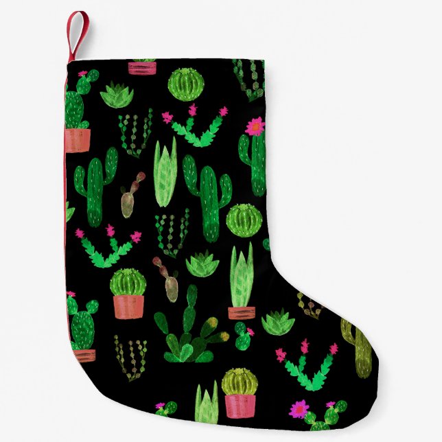 Seamless watercolor cactuses plant pattern backgro small christmas stocking (Front)