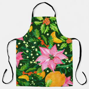 Seamless watercolor Christmas pattern with poinset Apron