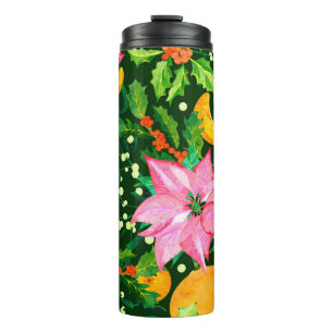 Seamless watercolor Christmas pattern with poinset Thermal Tumbler