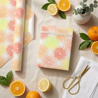 Seamless Watercolor Citrus Slice Pattern Wrapping Paper