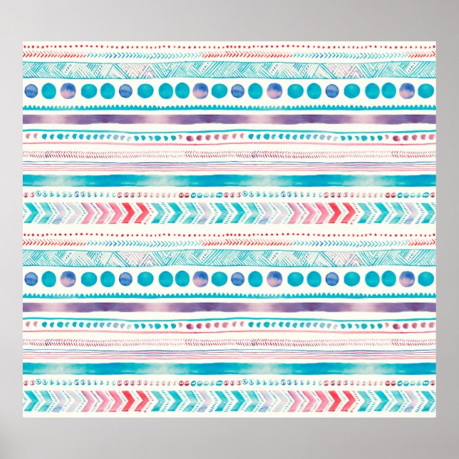 Seamless Watercolor Ethnic Tribal Ornamental Patte Poster (Front)