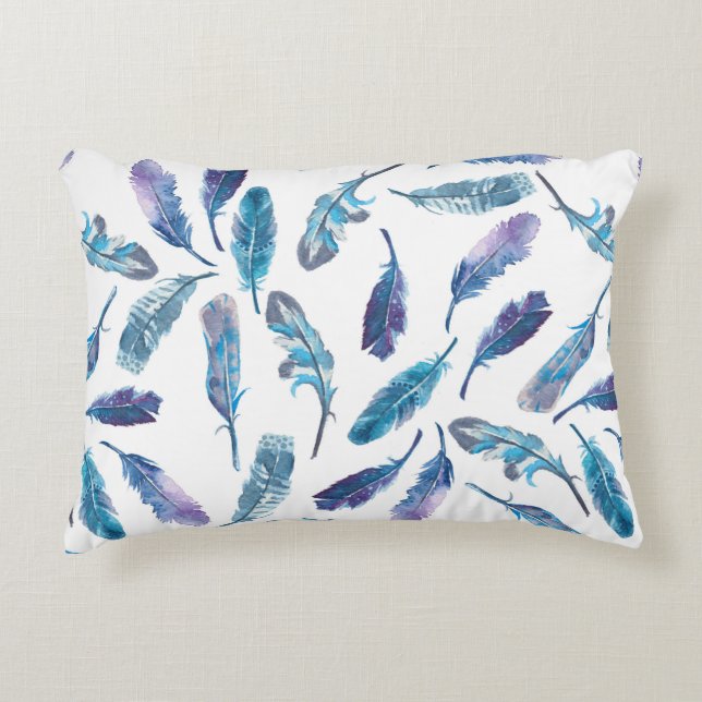 Seamless watercolor feather pattern decorative cushion (Front)
