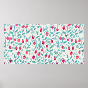 Seamless watercolor floral pattern on paper textur poster