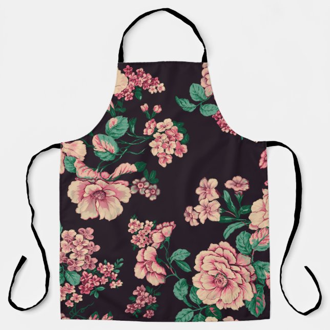 seamless watercolor flower design with digital tex apron (Front)