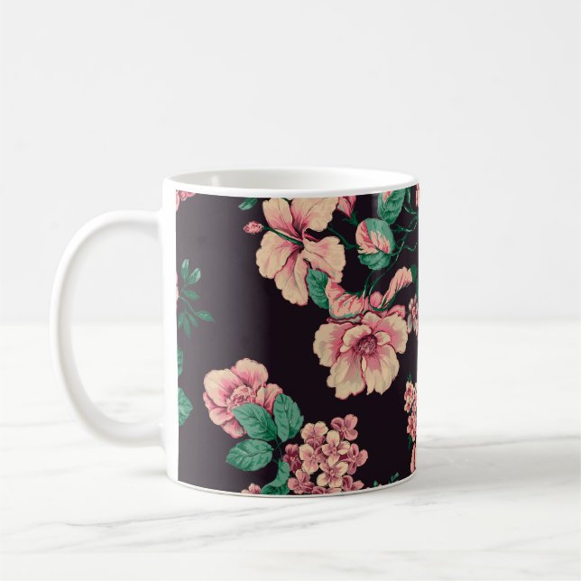 seamless watercolor flower design with digital tex coffee mug (Left)