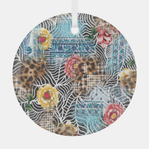 Seamless watercolor flower, textured pattern. glass tree decoration
