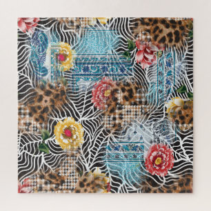 Seamless watercolor flower, textured pattern. jigsaw puzzle