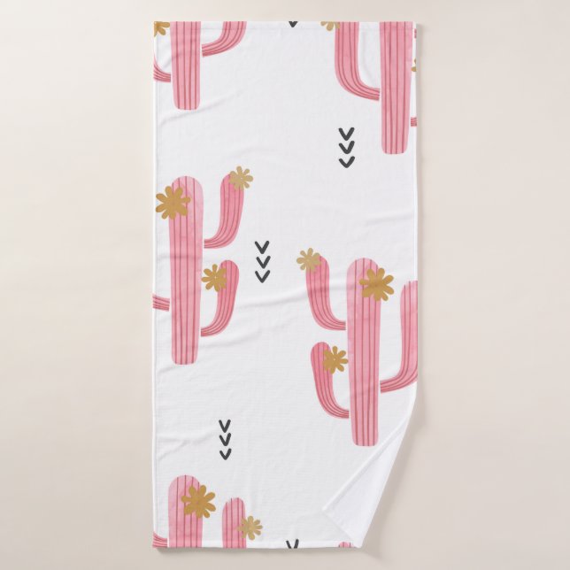 Seamless watercolor flowering cactus pattern. Vint Bath Towel (Bath Towel)